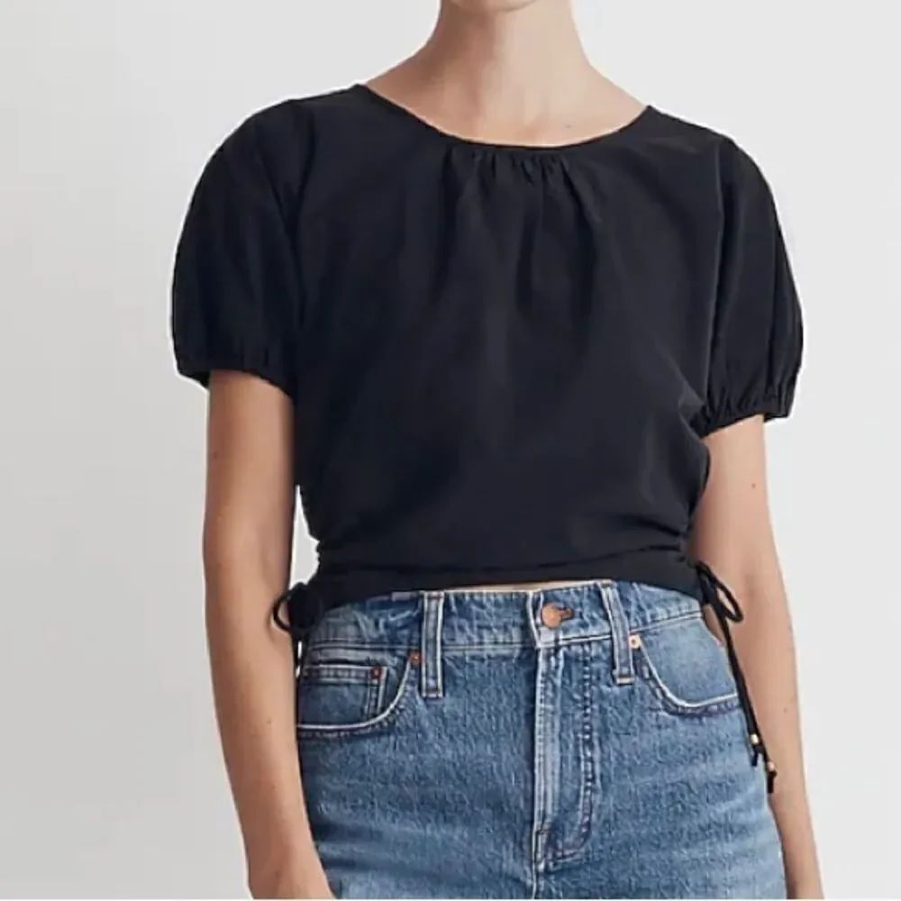 Madewell Embroidered Poplin Puff-Sleeve Cutout Crop Top NWT Size XXS